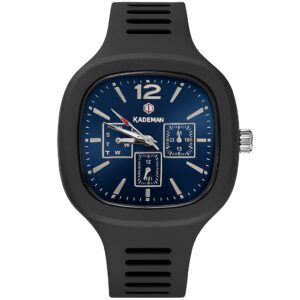 KADEMAN Men’s Luxury Chronograph Wristwatch – Black Silicone Strap & Blue Dial